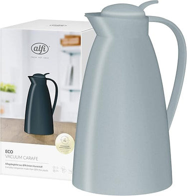 alfi Eco 1,0 l, Jarra isotérmica con inserción higiénica de Vidrio Duro de plástico, tapón de Rosca con cómodo pulsador, vertido con una Mano, Ideal como Jarra de café, Jarra de té, sin BPA